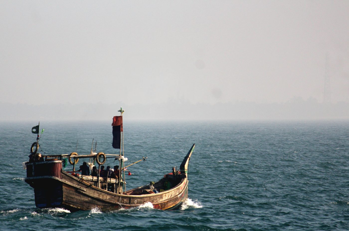 Wooden fishing boat at sea